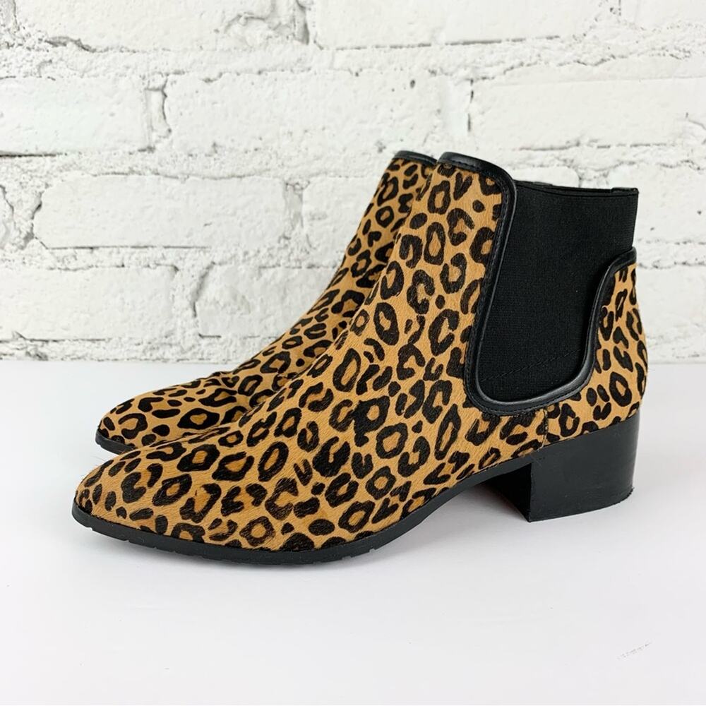 Donald Pliner Dyla Calf Hair Leopard Animal Print Chelsea Pointed Ankle Boot 8.5